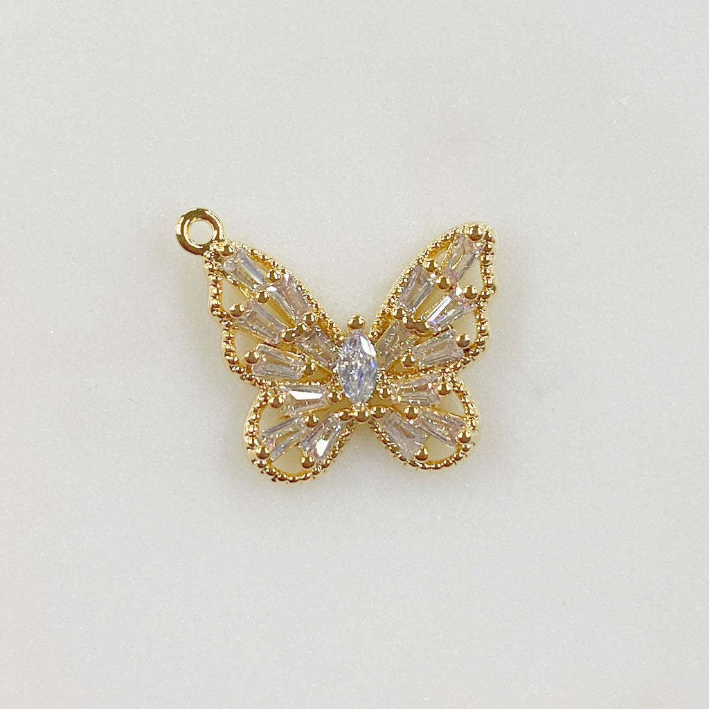 Gold Plated Baguette Butterfly Charm Baguette Shaped CZ Butterfly