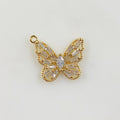 Gold Plated Baguette Butterfly Charm Baguette Shaped CZ Butterfly