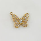 Gold Plated Baguette Butterfly Charm Baguette Shaped CZ Butterfly