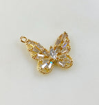 Gold Plated Baguette Butterfly Charm Baguette Shaped CZ Butterfly