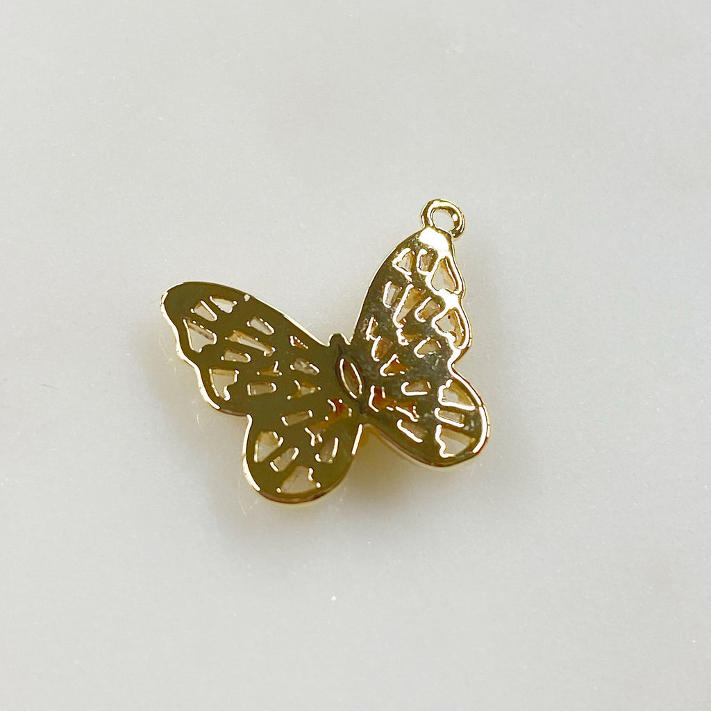 Gold Plated Baguette Butterfly Charm Baguette Shaped CZ Butterfly