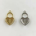 Base Metal Heart Shaped Pad Lock CZ Charm Gold or Silver