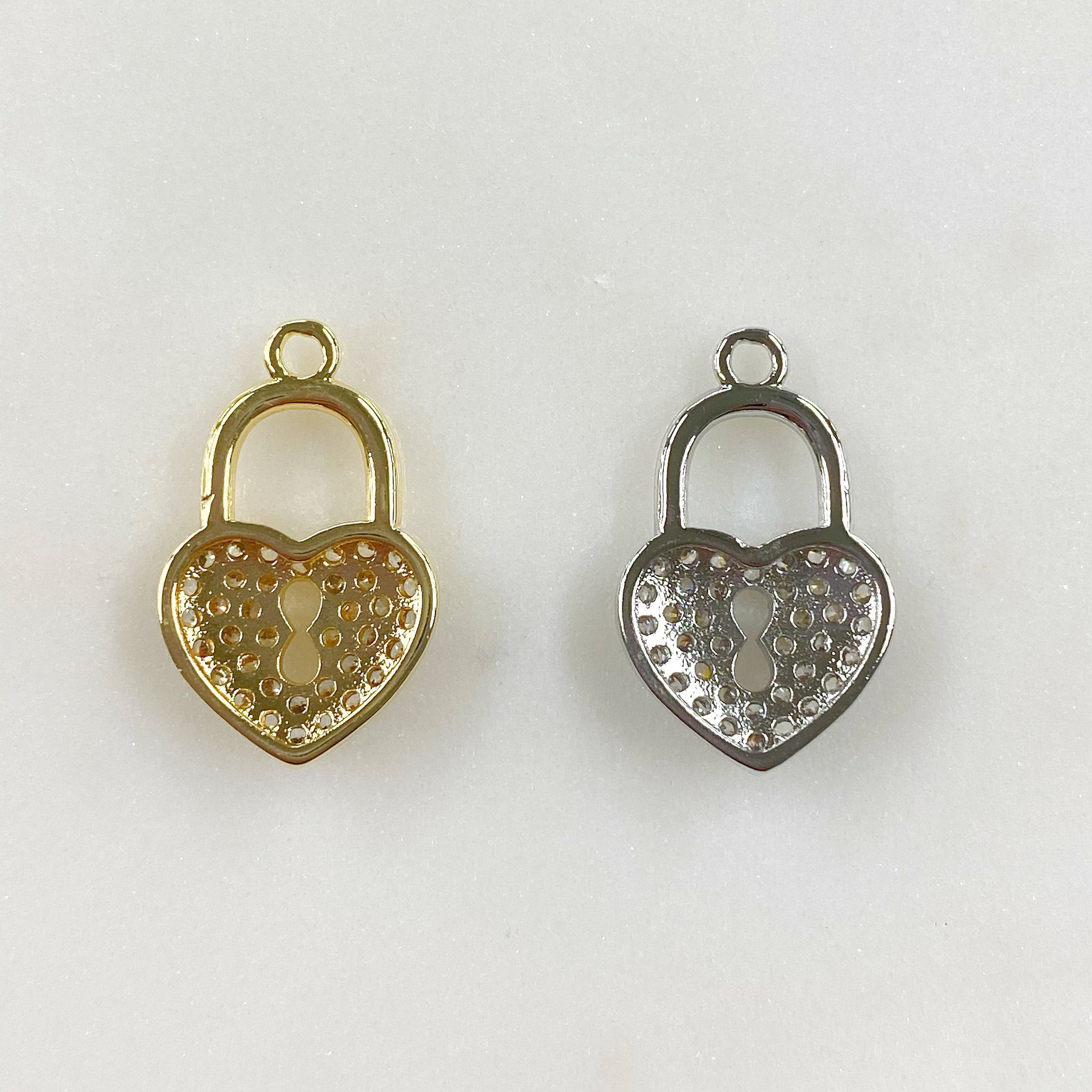 Base Metal Heart Shaped Pad Lock CZ Charm Gold or Silver