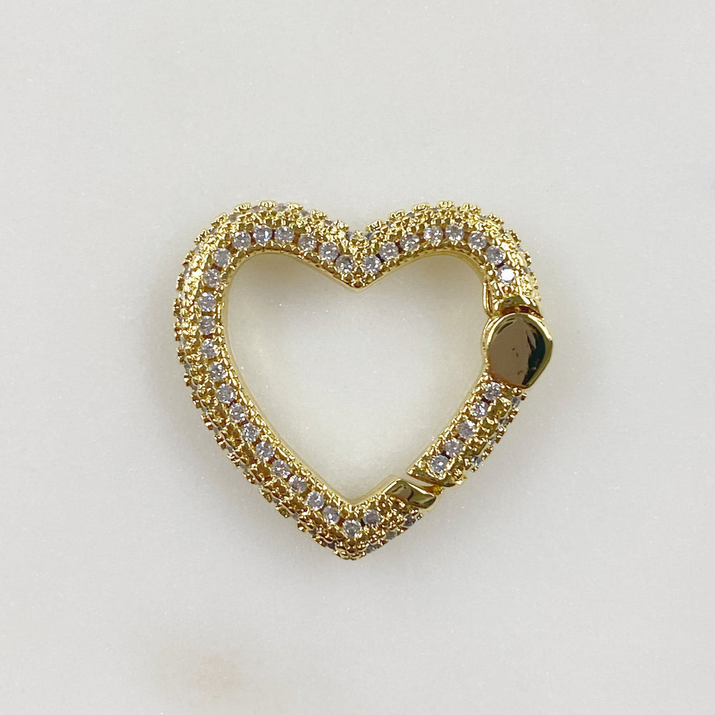 20 Mm Gold Plated Heart Shaped CZ Covered Push Gate Clasp