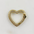 20 Mm Gold Plated Heart Shaped CZ Covered Push Gate Clasp