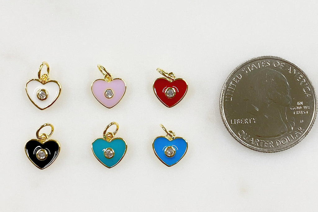 Gold Plated Dainty Heart Charm with CZ White Pink Red Black