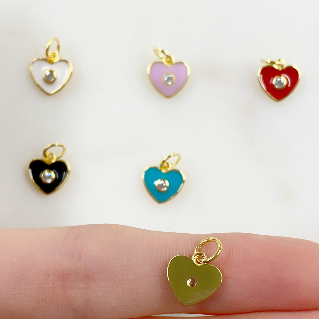 Gold Plated Dainty Heart Charm with CZ White Pink Red Black
