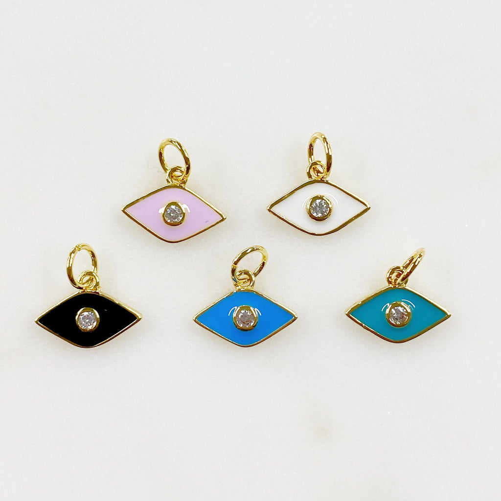 Gold Plated Dainty Evil Eye Protector Charm with CZ Eye Black Pink