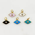 Gold Plated Dainty Evil Eye Protector Charm with CZ Eye Black Pink