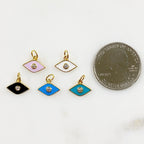 Gold Plated Dainty Evil Eye Protector Charm with CZ Eye Black Pink