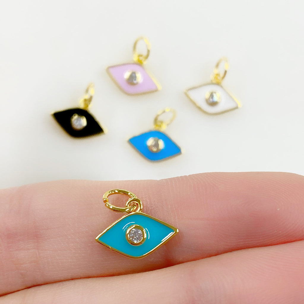 Gold Plated Dainty Evil Eye Protector Charm with CZ Eye Black Pink