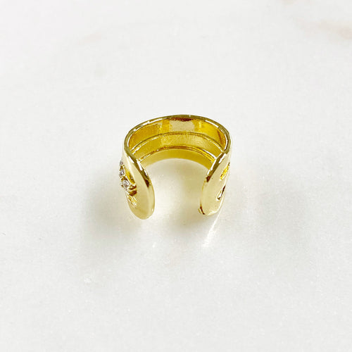 11mmx7mm Gold Plated Ear Cuff CZ Side Detail Lined Cuff