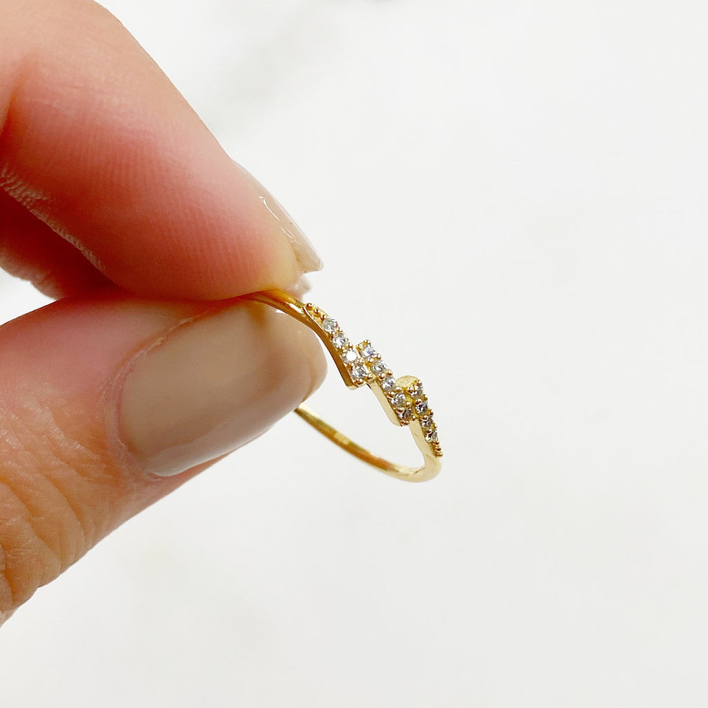 Vermeil Lightning Bolt CZ Ring Size 7 Thin Stackable Rings