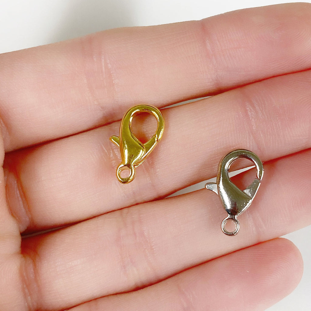 Brass 15mm Rounded Lobster Clasp Gold or Silver Clasp Findings (10pc)