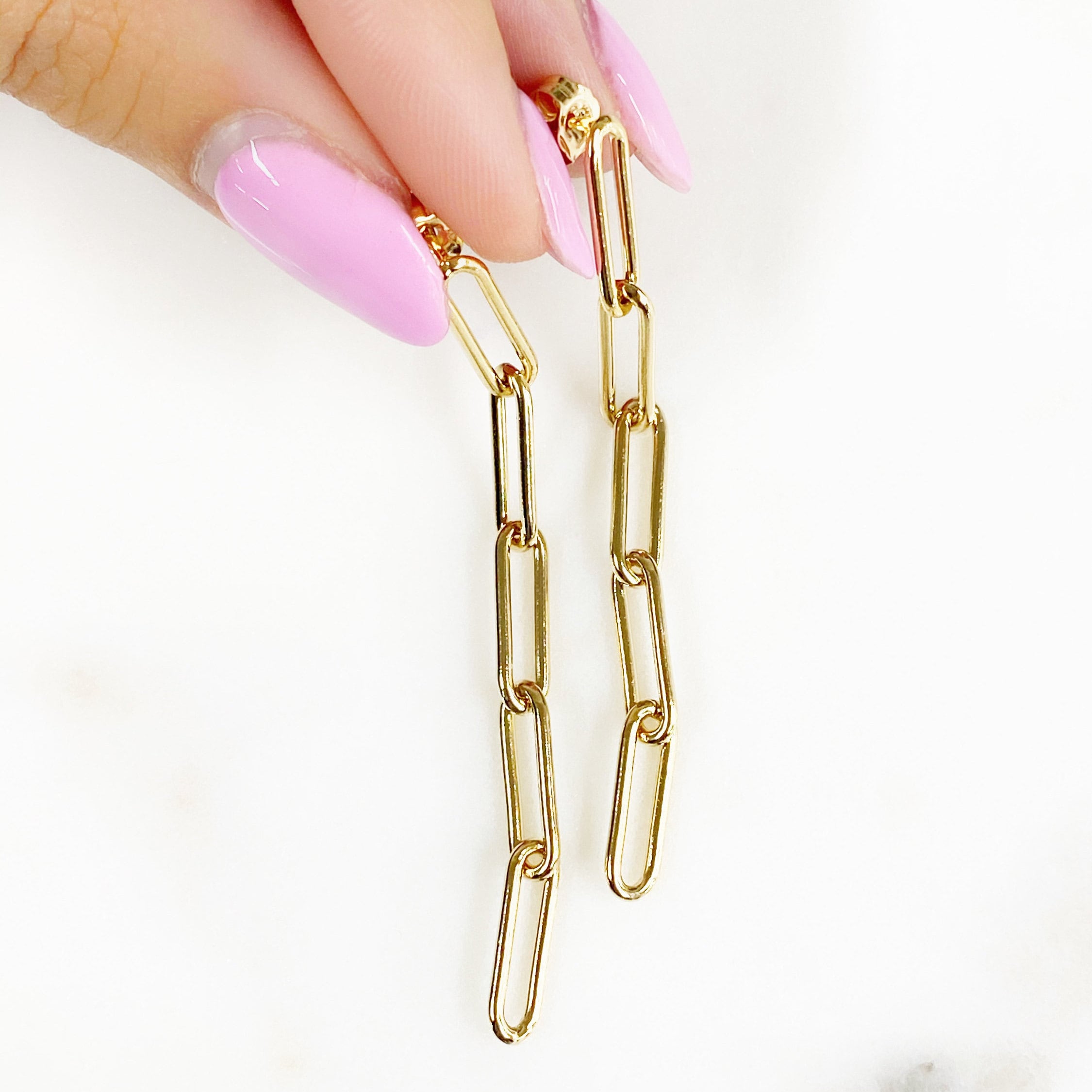 14K Gold Filled Paperclip Chain Dangle Earrings (2pc)