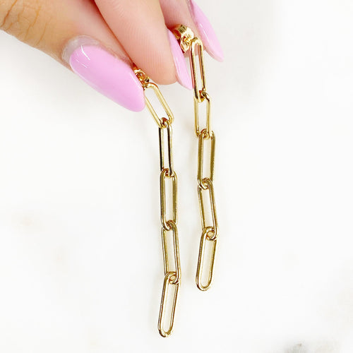 14K Gold Filled Paperclip Chain Dangle Earrings (2pc)