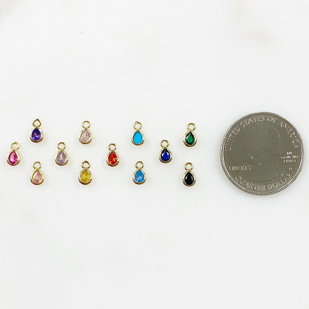 Gold Plated Tiny Tear Drop Cubic Zirconia Stone Charm Teeny Tiny CZ