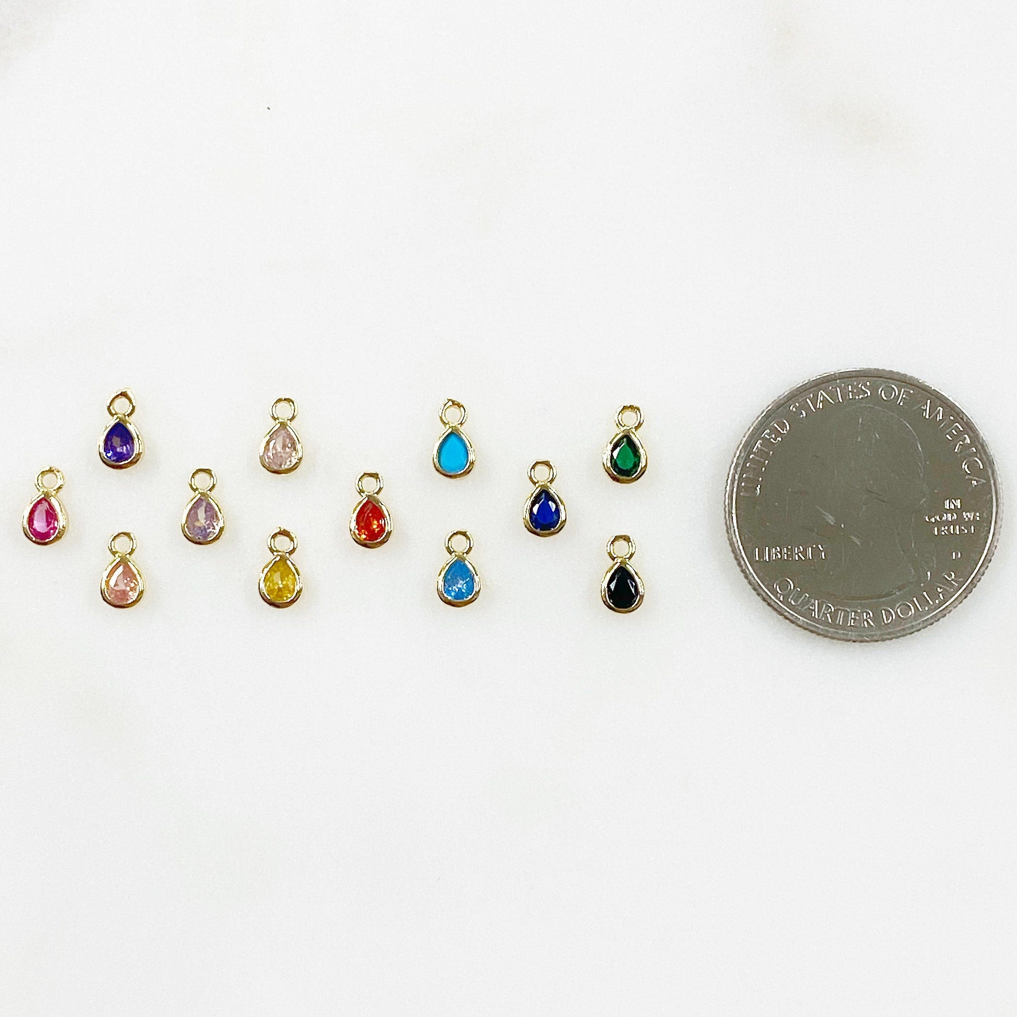 Gold Plated Tiny Tear Drop Cubic Zirconia Stone Charm Teeny Tiny CZ