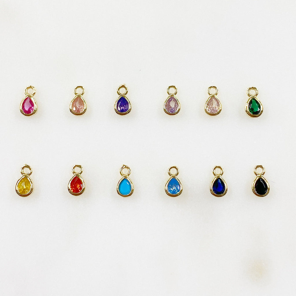 Gold Plated Tiny Tear Drop Cubic Zirconia Stone Charm Teeny Tiny CZ