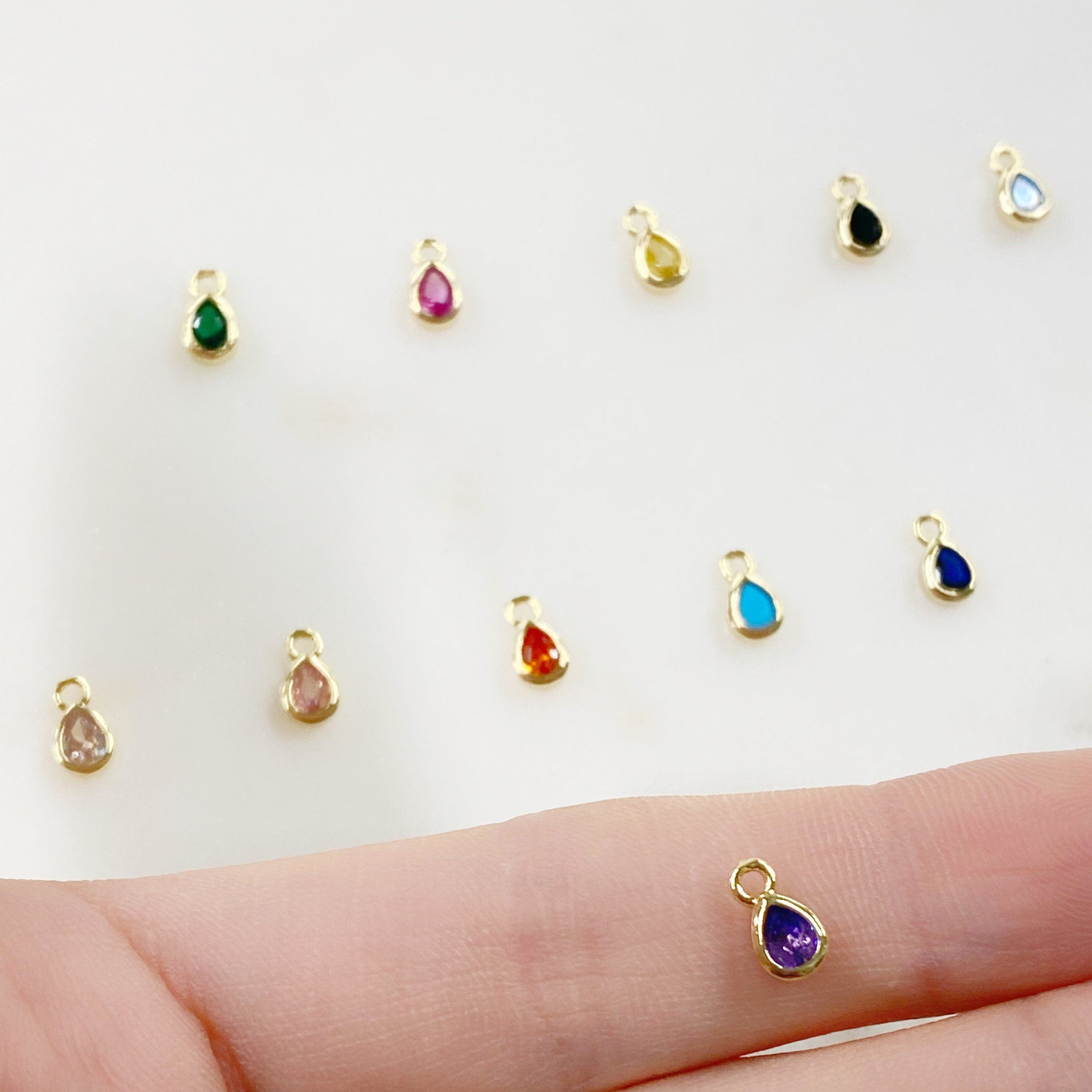 Gold Plated Tiny Tear Drop Cubic Zirconia Stone Charm Teeny Tiny CZ
