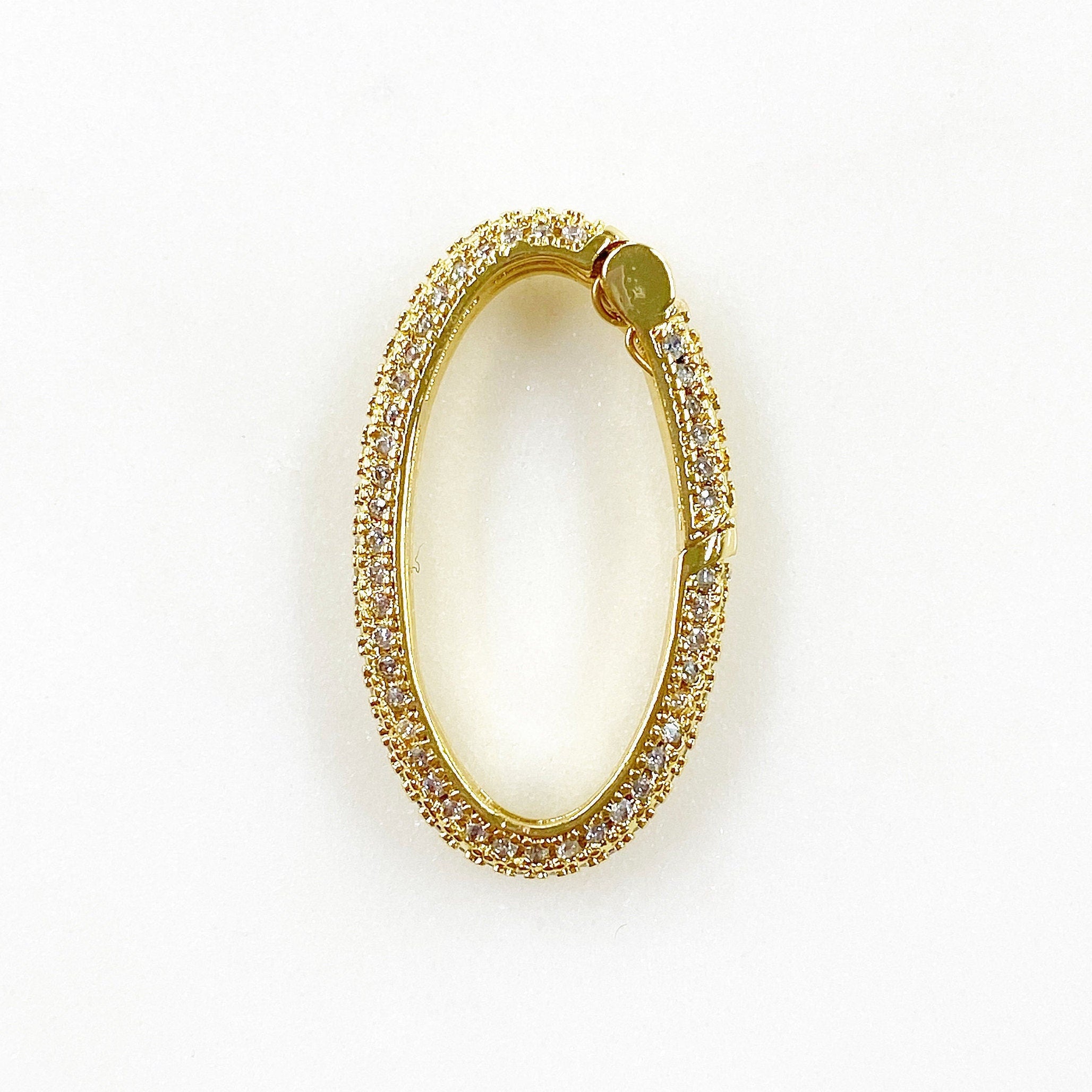 Gold Plated Oval Shaped CZ Covered Push Gate Clasp
