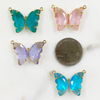 Gold Plated Large Acrylic Butterfly Statement Charm CZ Center Pink