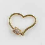 Gold Plated Curved Heart Shaped Screw Clasp CZ Covered Screw Detail