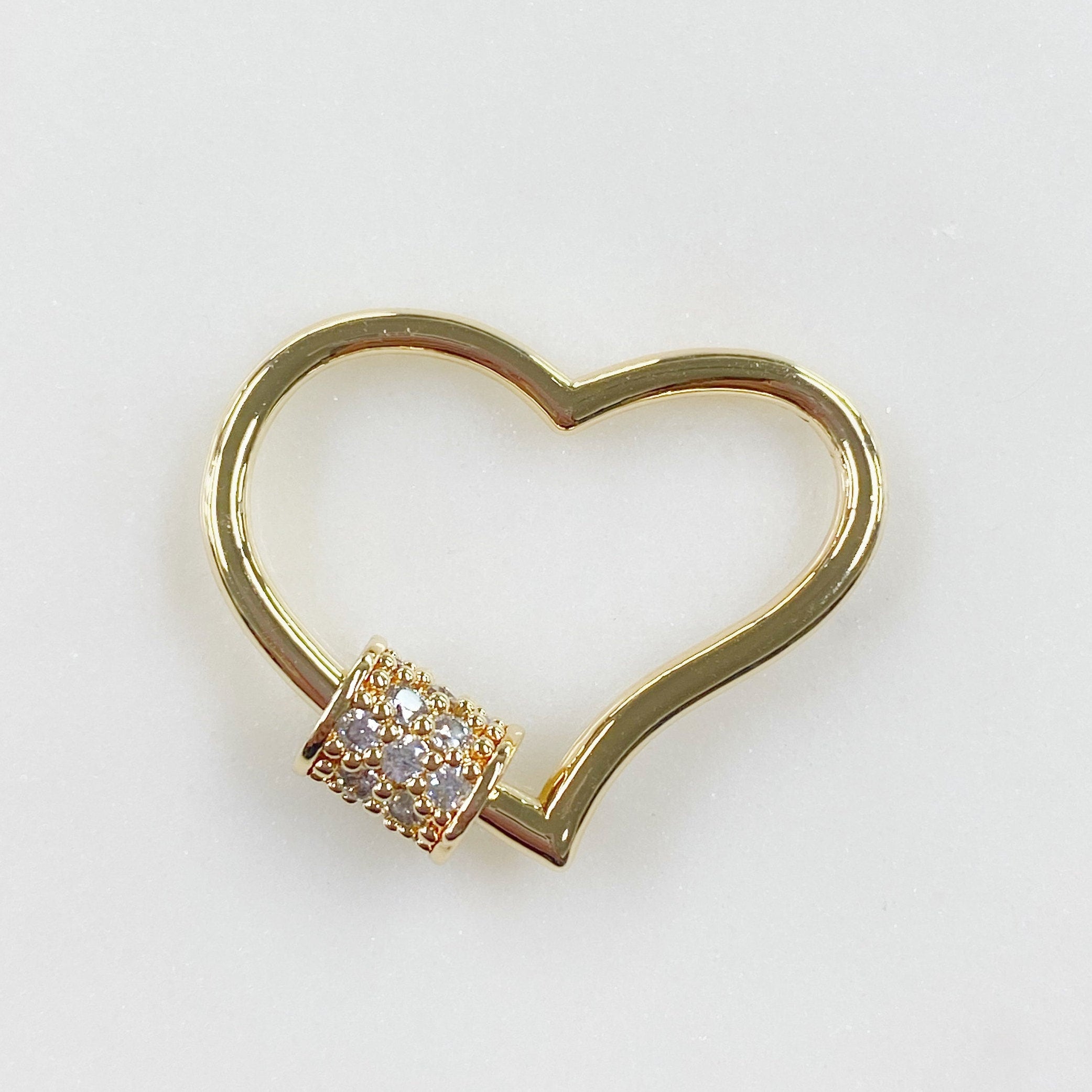 Gold Plated Curved Heart Shaped Screw Clasp CZ Covered Screw Detail