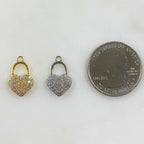 Base Metal Heart Shaped Pad Lock CZ Charm Gold or Silver