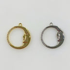 Gold Plated or Base Metal Crescent Moon Face Charm Thin Circle Half CZ Charm