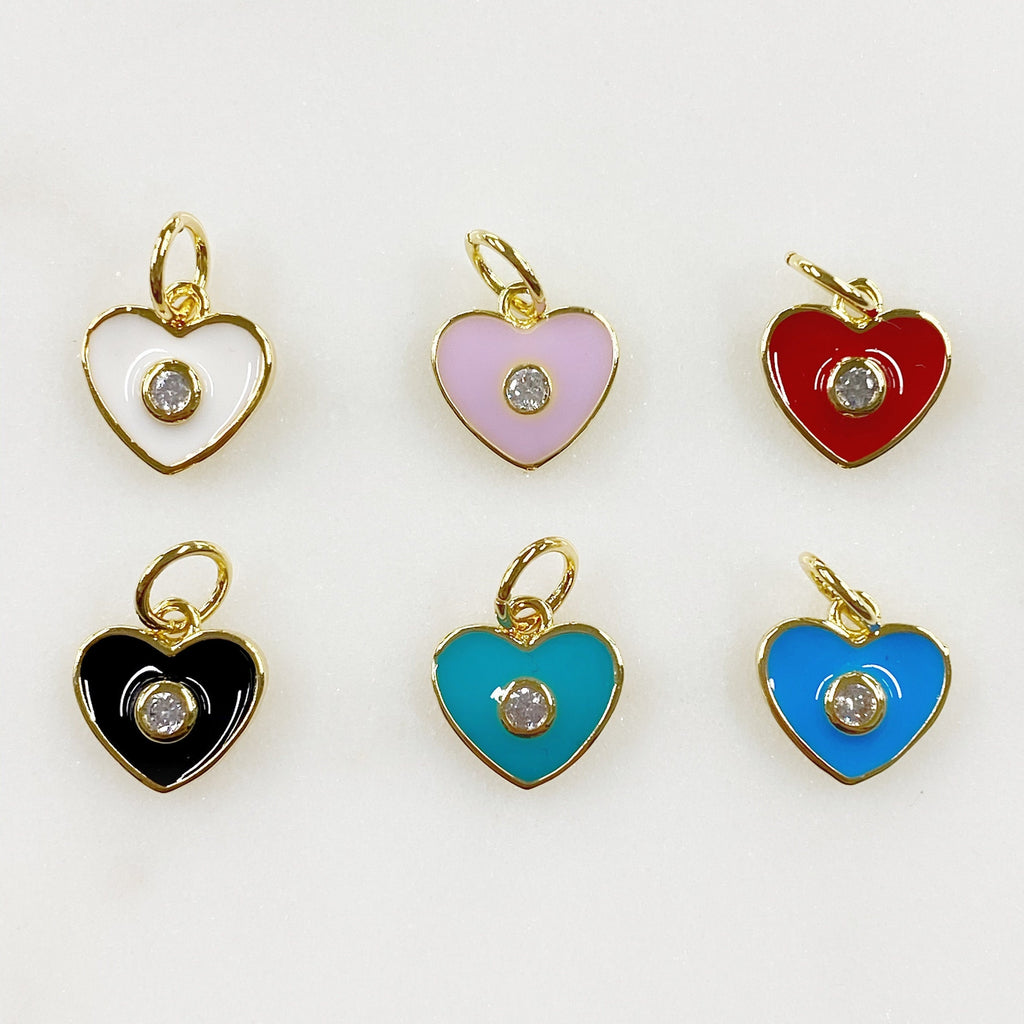 Gold Plated Dainty Heart Charm with CZ White Pink Red Black