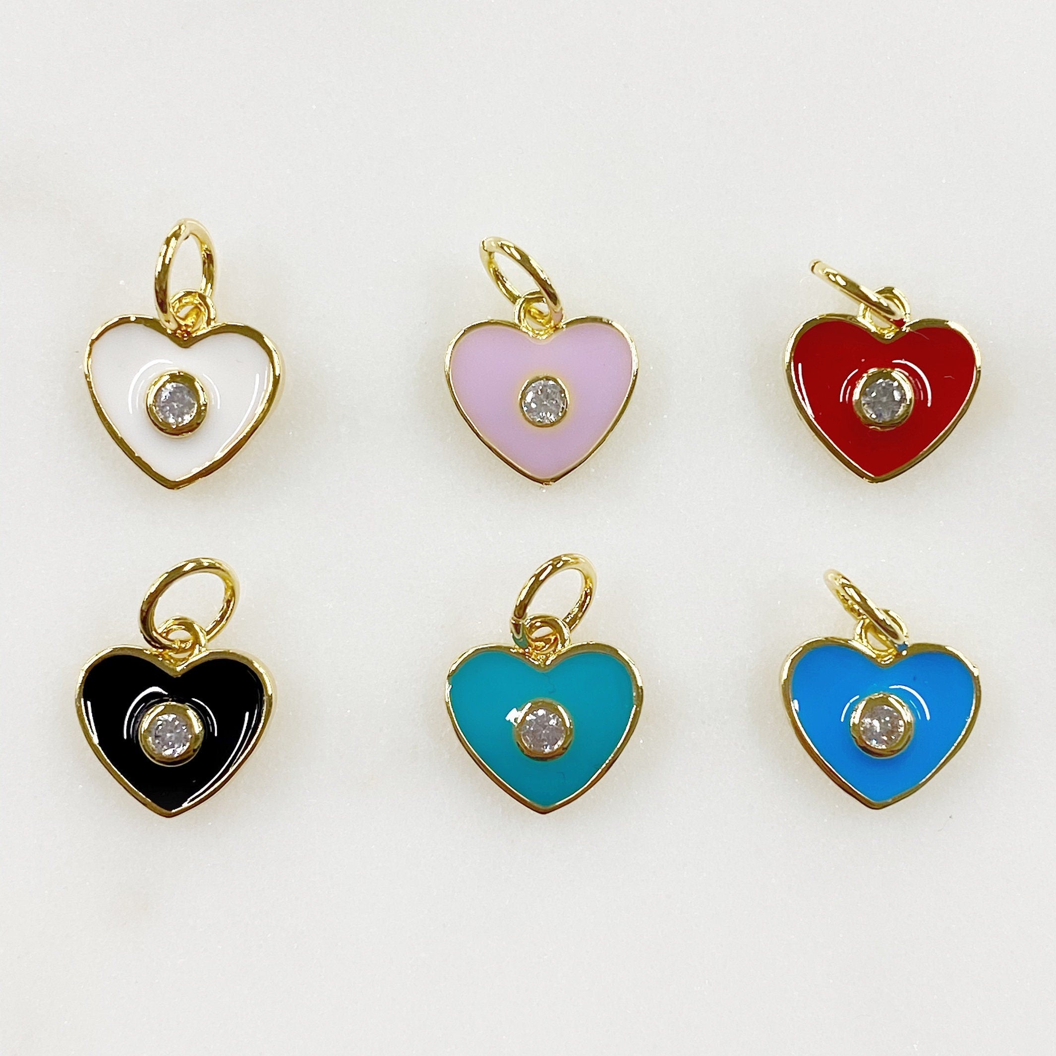 Gold Plated Dainty Heart Charm with CZ White Pink Red Black