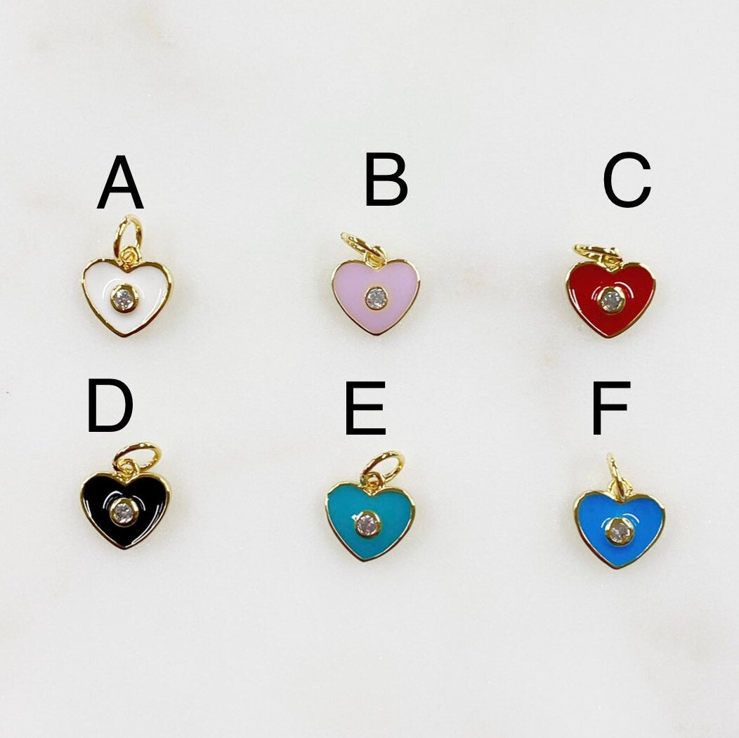 Gold Plated Dainty Heart Charm with CZ White Pink Red Black