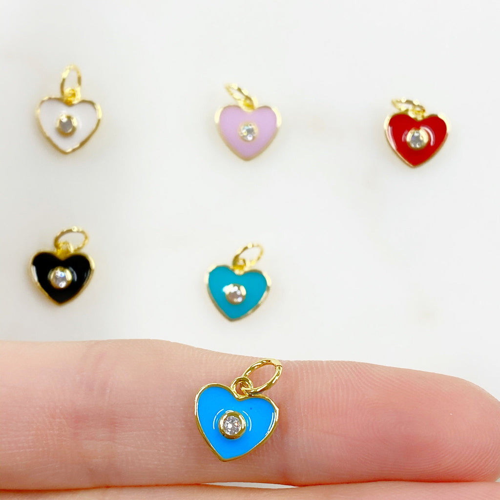 Gold Plated Dainty Heart Charm with CZ White Pink Red Black