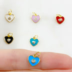Gold Plated Dainty Heart Charm with CZ White Pink Red Black