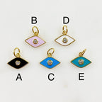 Gold Plated Dainty Evil Eye Protector Charm with CZ Eye Black Pink