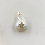 Gold Plated Freshwater Cubic Zirconia Star Pearl Charm Natural
