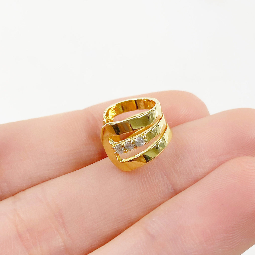 11mmx7mm Gold Plated Ear Cuff CZ Side Detail Lined Cuff