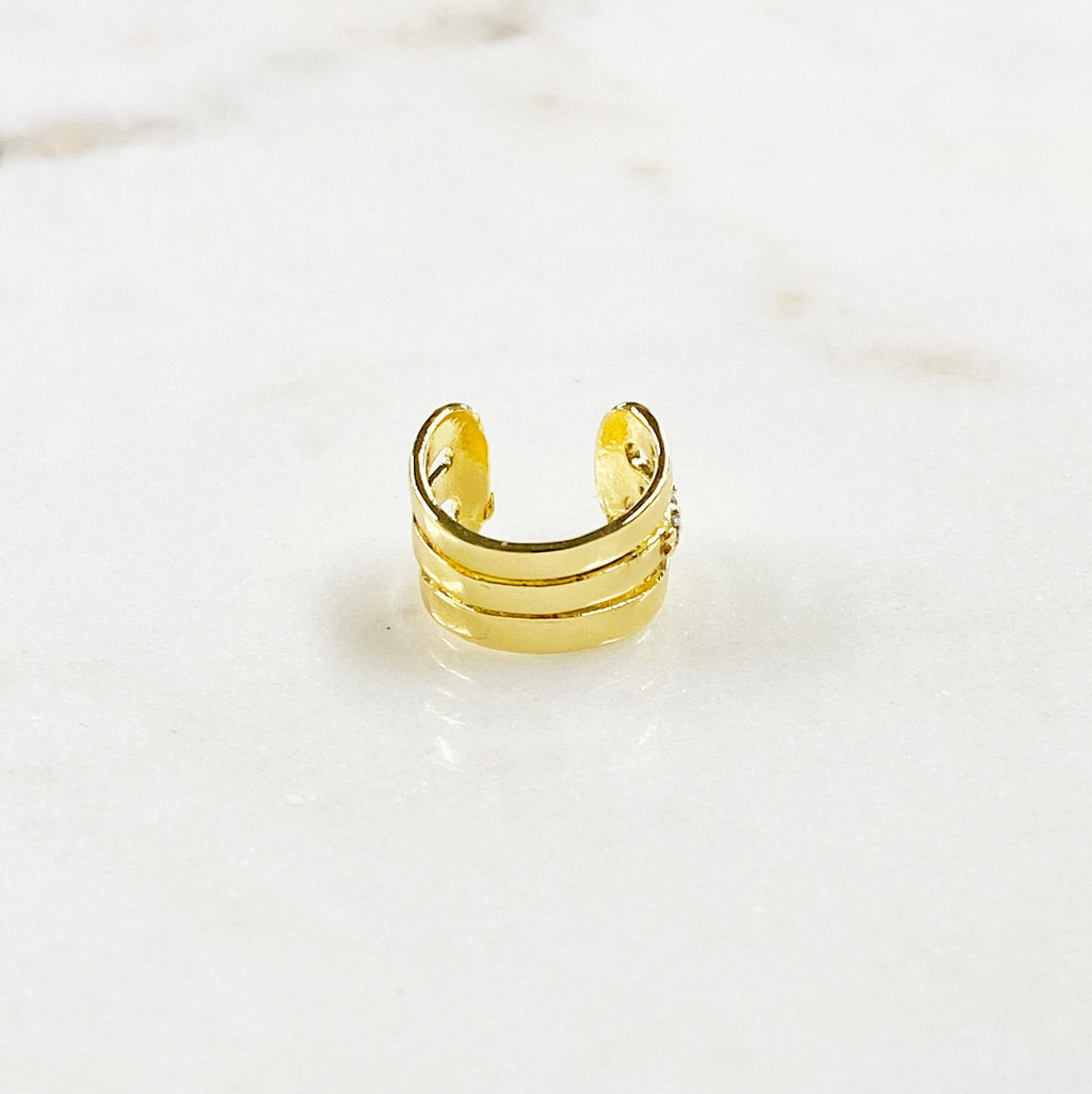 11mmx7mm Gold Plated Ear Cuff CZ Side Detail Lined Cuff