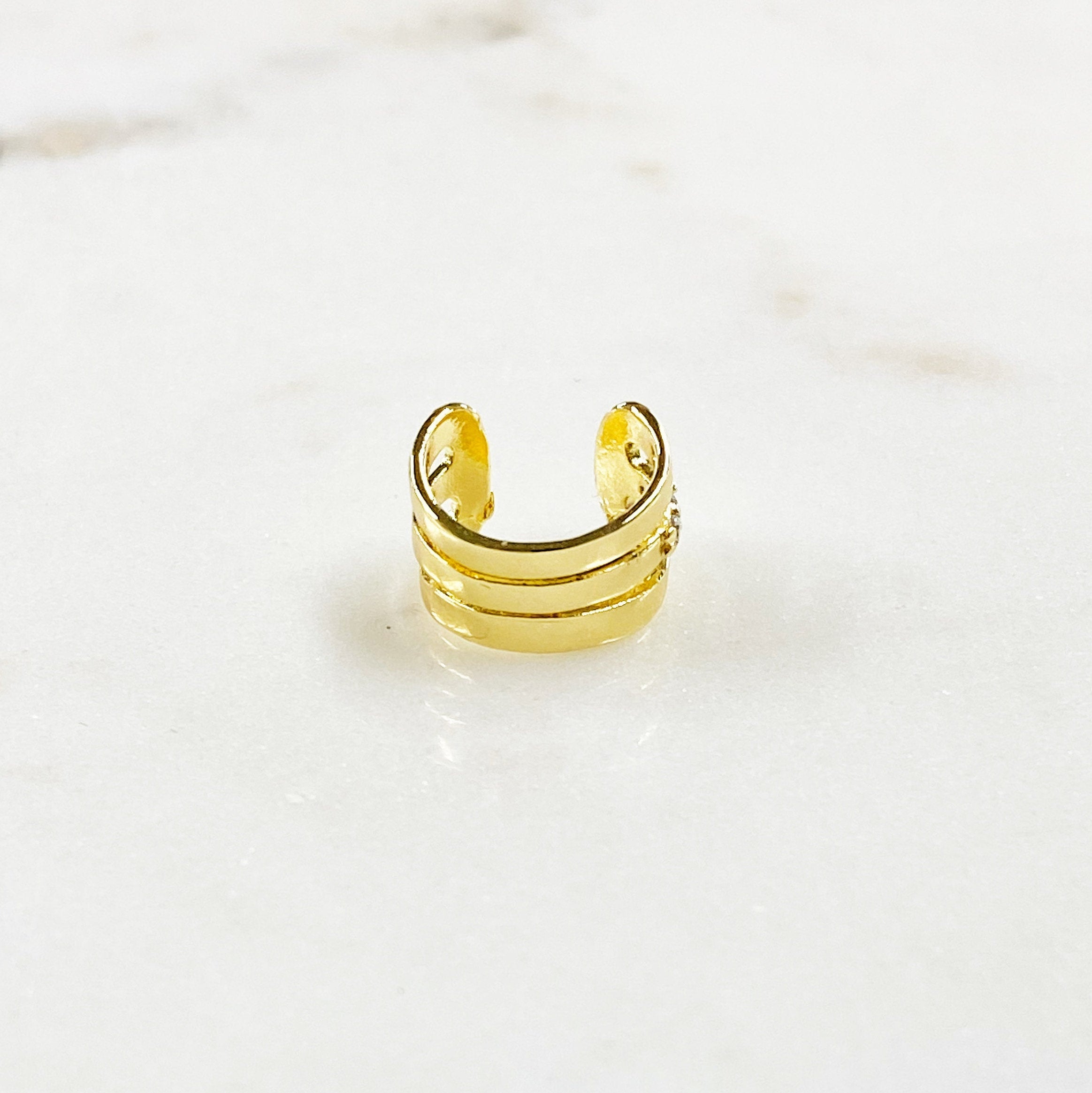11mmx7mm Gold Plated Ear Cuff CZ Side Detail Lined Cuff