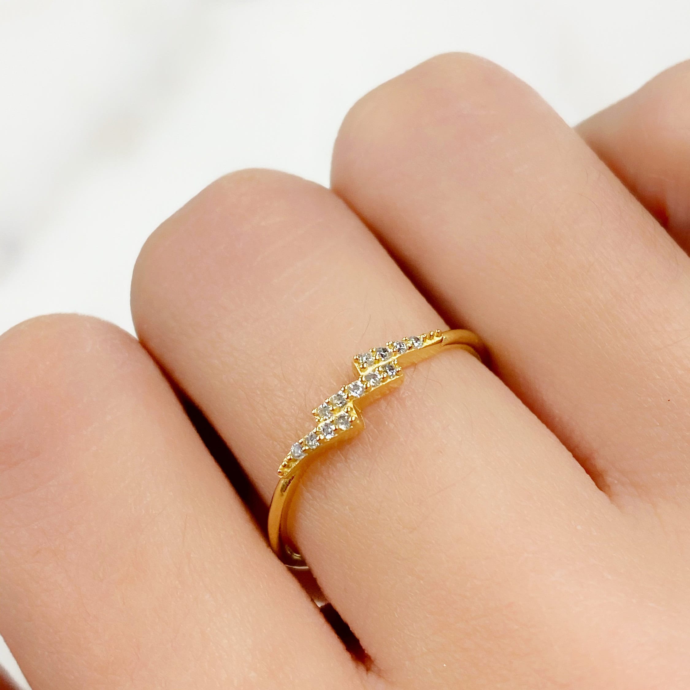 Vermeil Lightning Bolt CZ Ring Size 7 Thin Stackable Rings