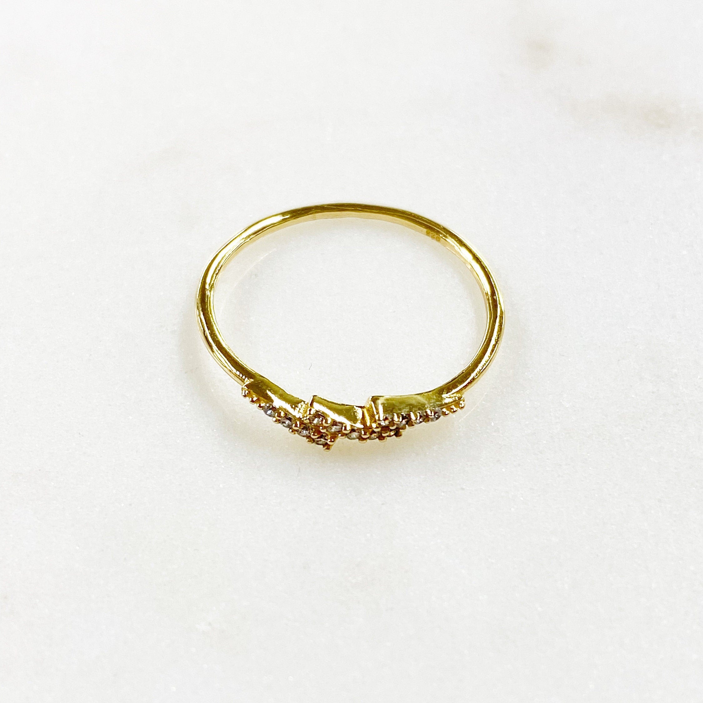 Vermeil Lightning Bolt CZ Ring Size 7 Thin Stackable Rings