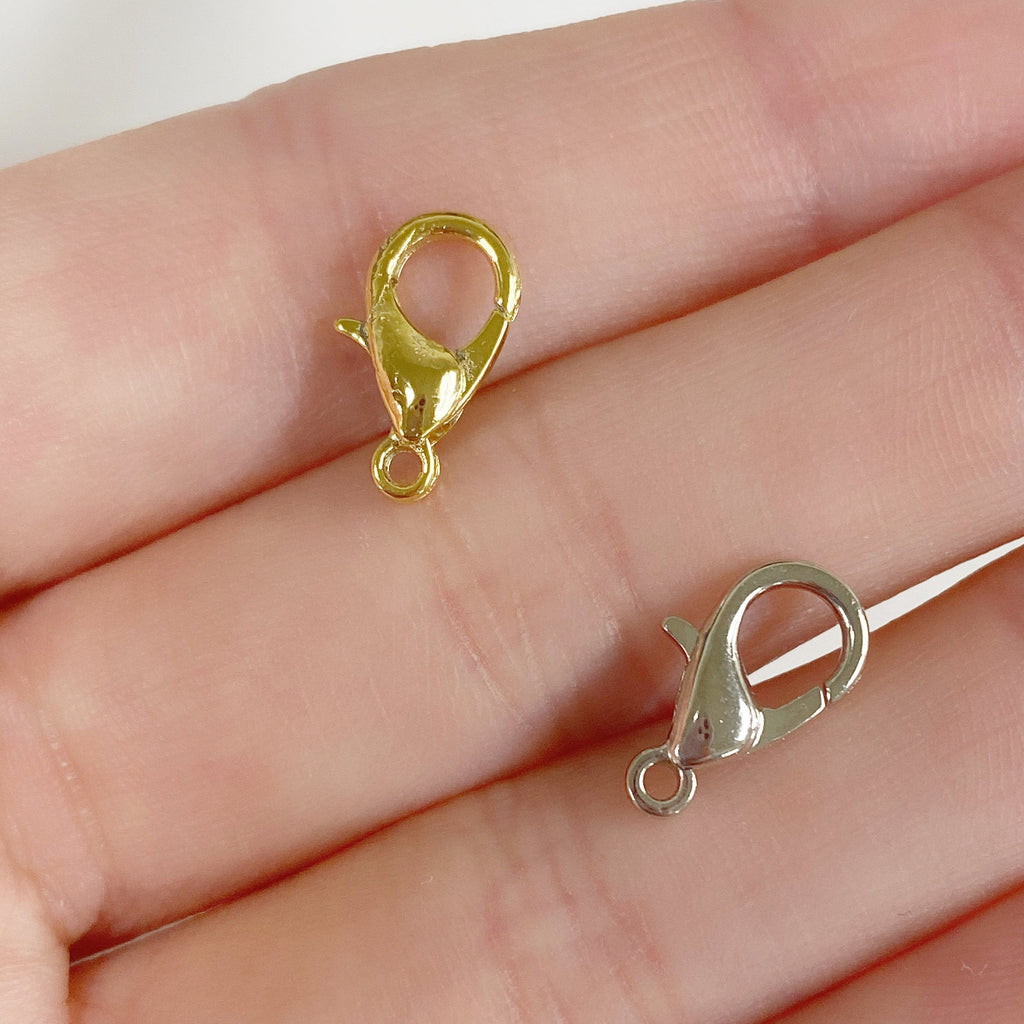 Brass 12mm Rounded Lobster Clasp Gold or Silver Clasp Findings (10pc)