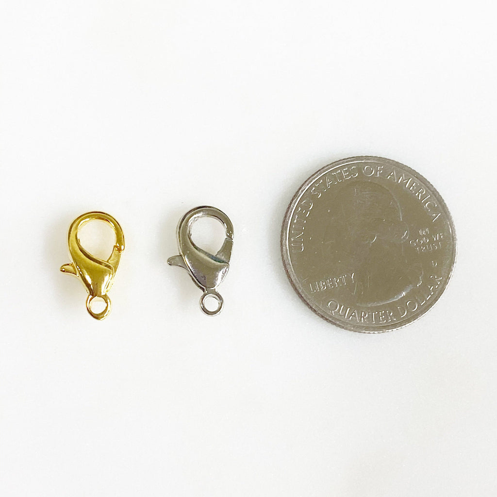 Brass 15mm Rounded Lobster Clasp Gold or Silver Clasp Findings (10pc)