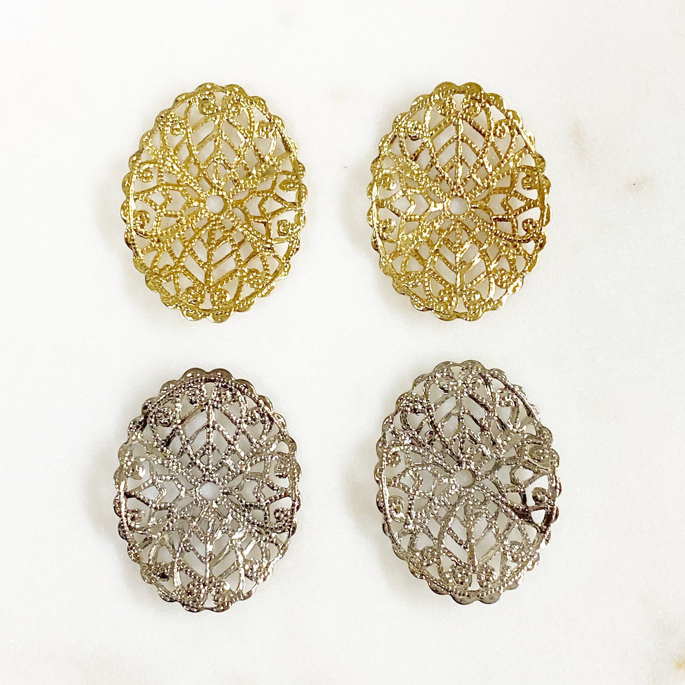30mmx23mm Base Metal Filigree Gold or Silver Plated Medallion (2pc)