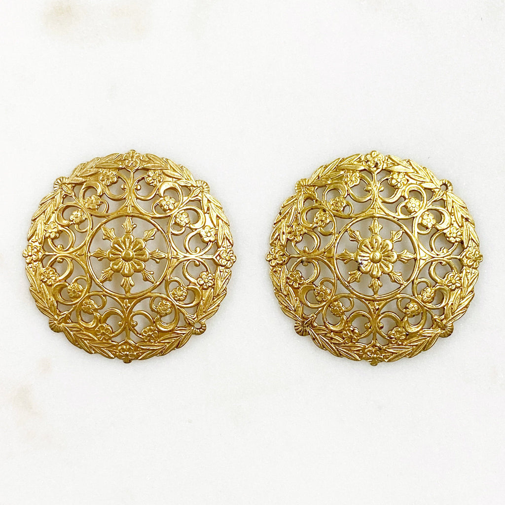 36mm Raw Brass Filigree Round Wire Tracery Design (2pc)