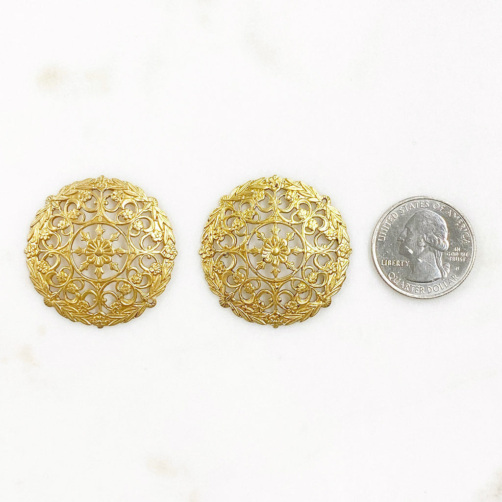 36mm Raw Brass Filigree Round Wire Tracery Design (2pc)