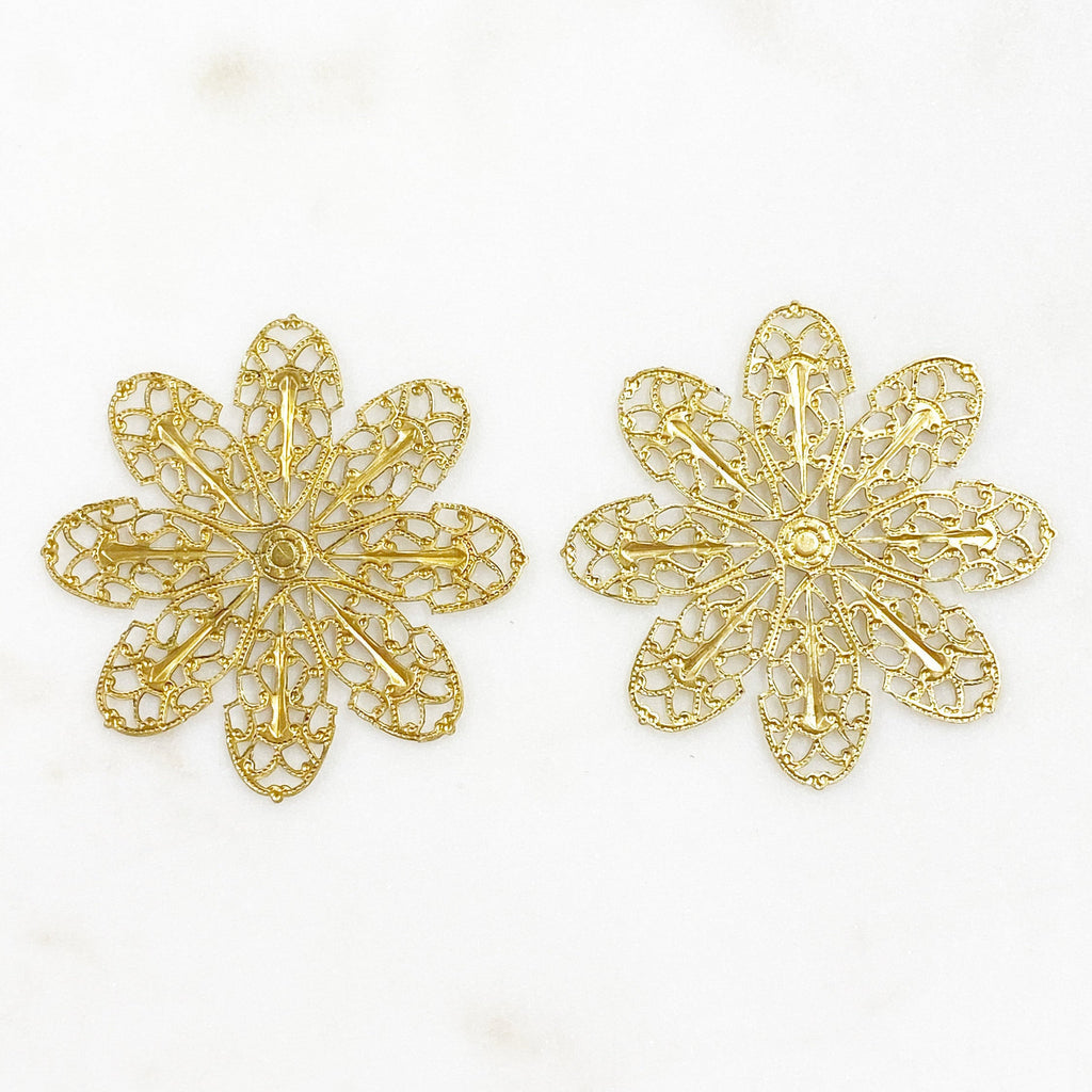 45mm Raw Brass Filigree Flower Shaped Wire Tracery (2pc)