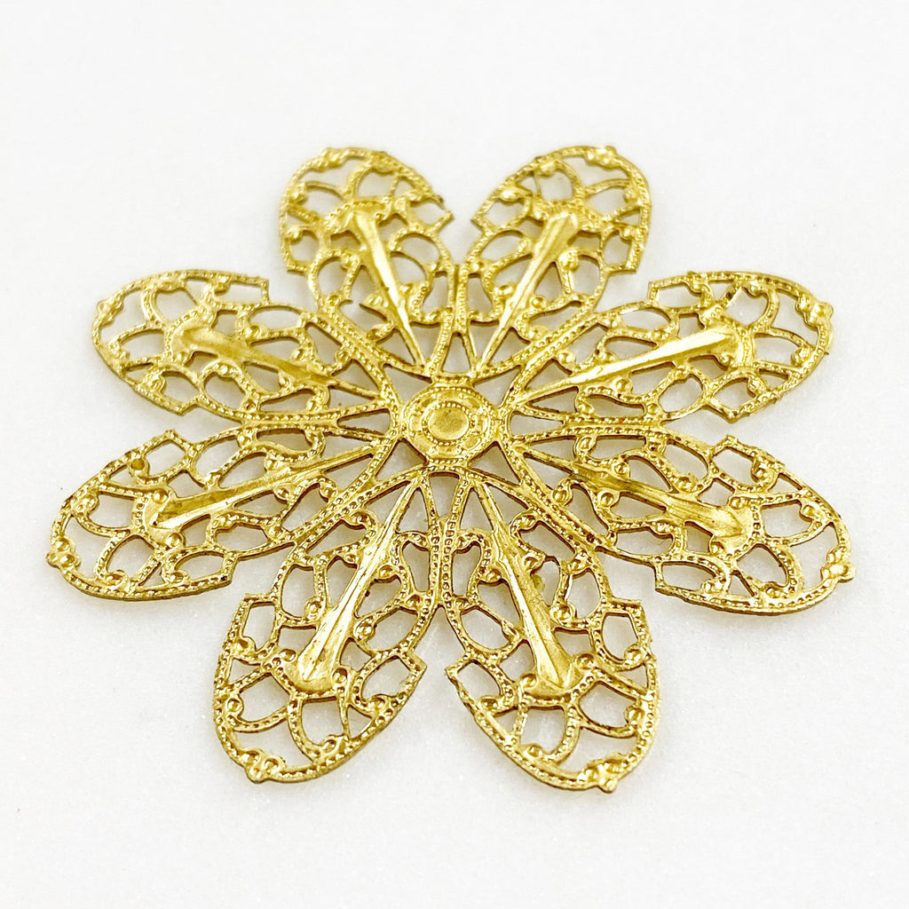 45mm Raw Brass Filigree Flower Shaped Wire Tracery (2pc)