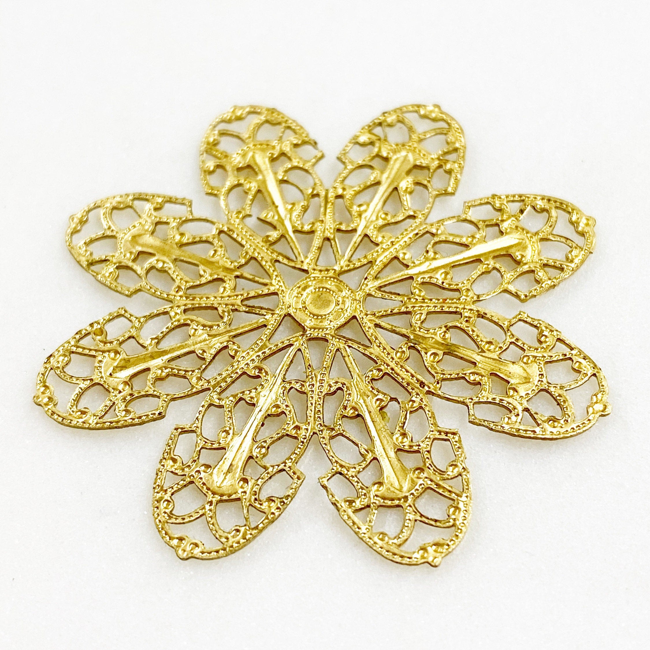 45mm Raw Brass Filigree Flower Shaped Wire Tracery (2pc)